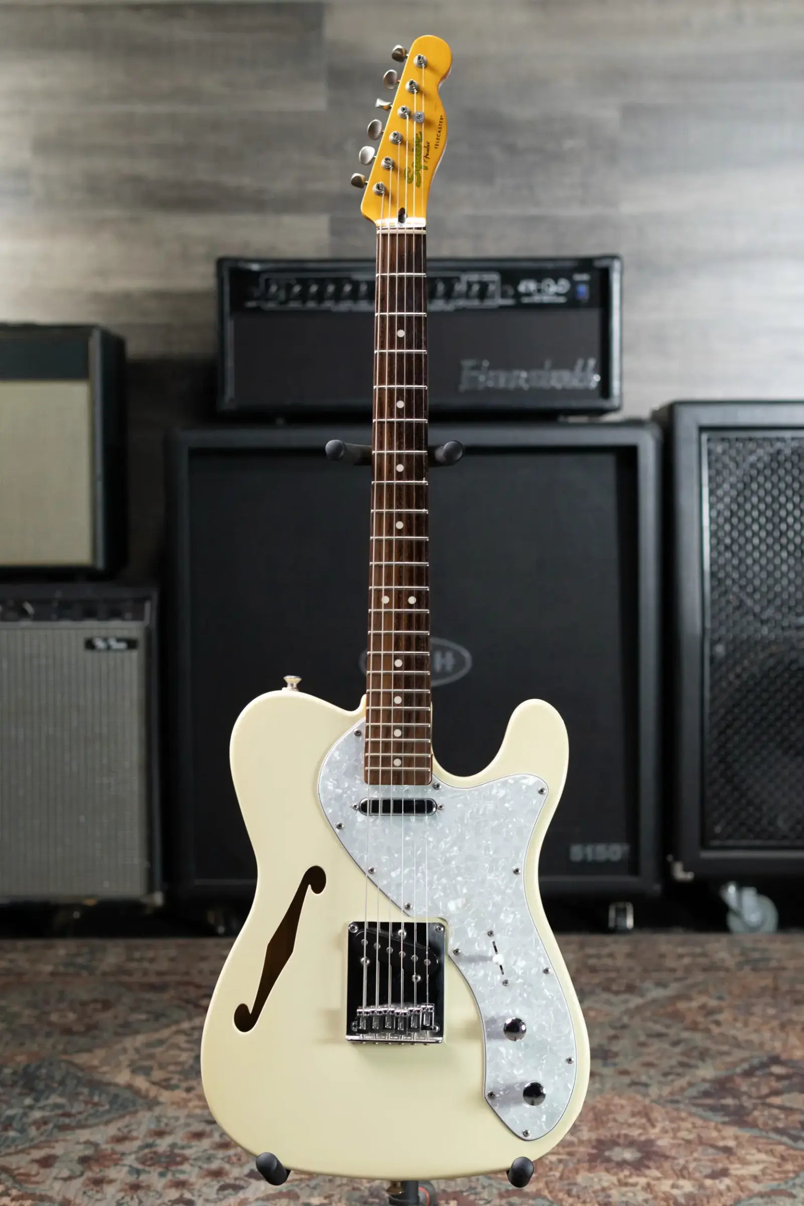 Squier Vintage Modified Thinline Telecaster Electric Guitar - Olympic White with Gig Bag - USED