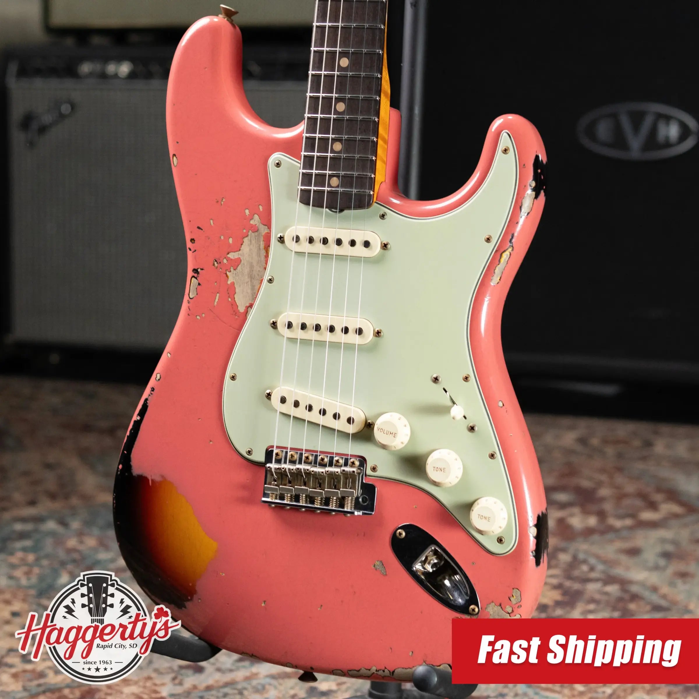 Fender Custom Shop '60 Stratocaster Heavy Relic Electric Guitar - Super Faded Fiesta Red over 3-Tone Burst with Hardshell Case