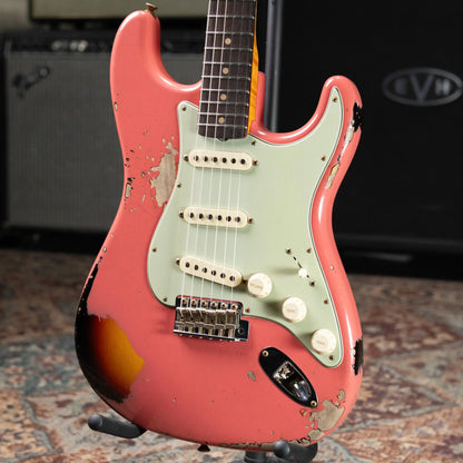 Fender Custom Shop '60 Stratocaster Heavy Relic Electric Guitar - Super Faded Fiesta Red over 3-Tone Burst with Hardshell Case