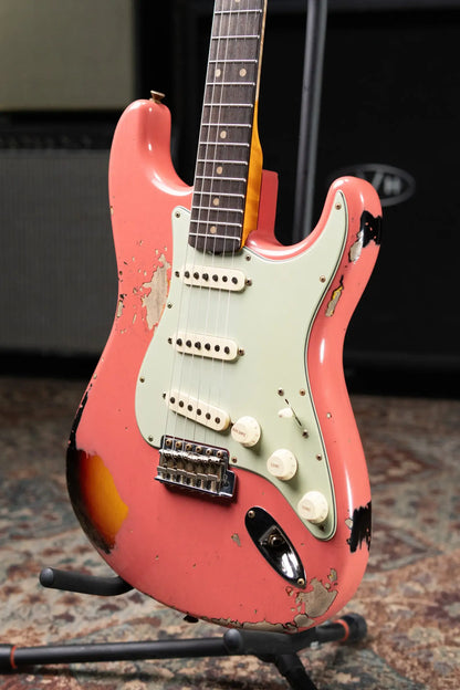 Fender Custom Shop '60 Stratocaster Heavy Relic Electric Guitar - Super Faded Fiesta Red over 3-Tone Burst with Hardshell Case