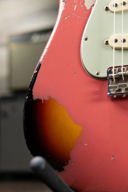 Fender Custom Shop '60 Stratocaster Heavy Relic Electric Guitar - Super Faded Fiesta Red over 3-Tone Burst with Hardshell Case