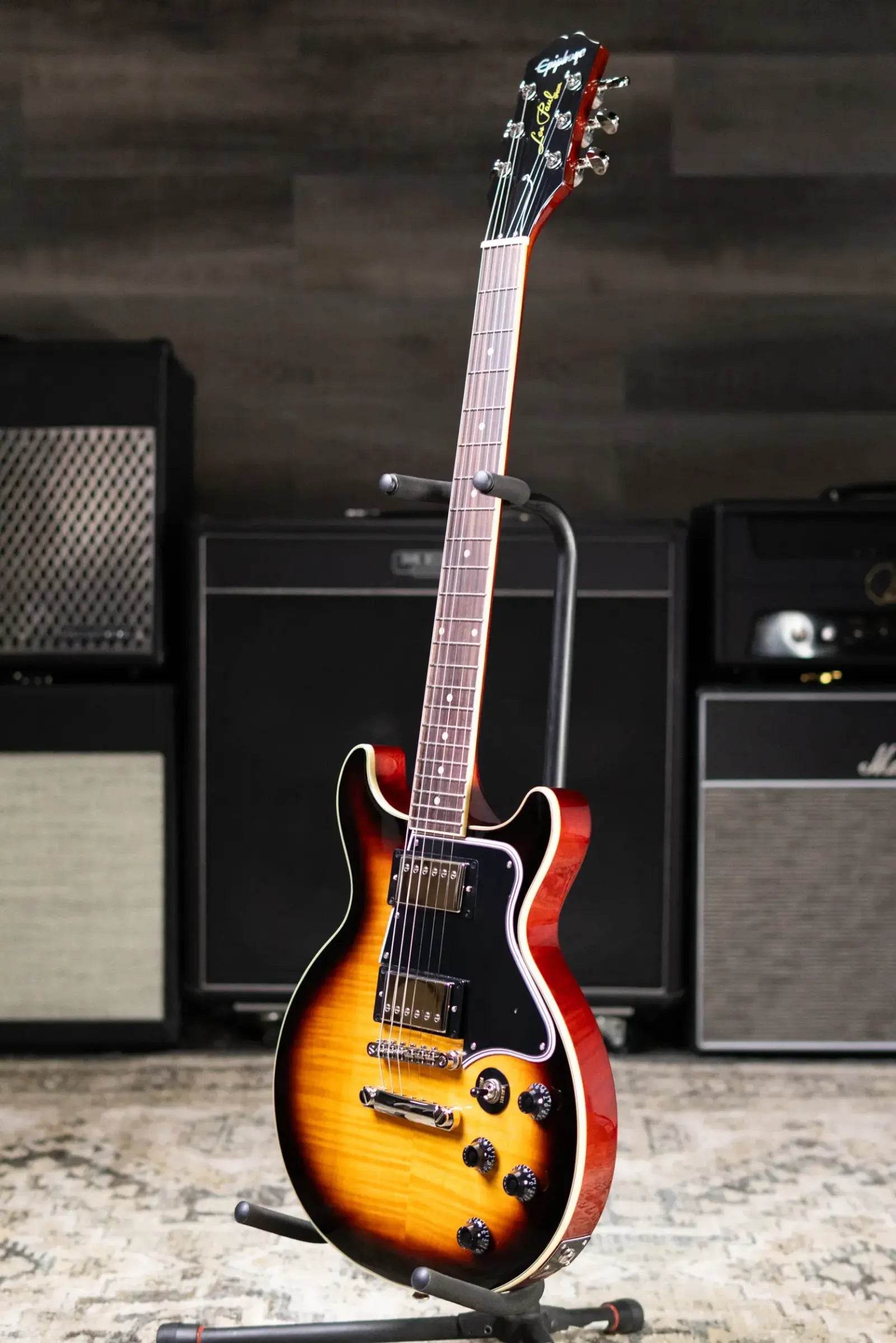Epiphone Les Paul Special Double Cut Figured Electric Guitar - Bourbon Burst with Gig Bag
