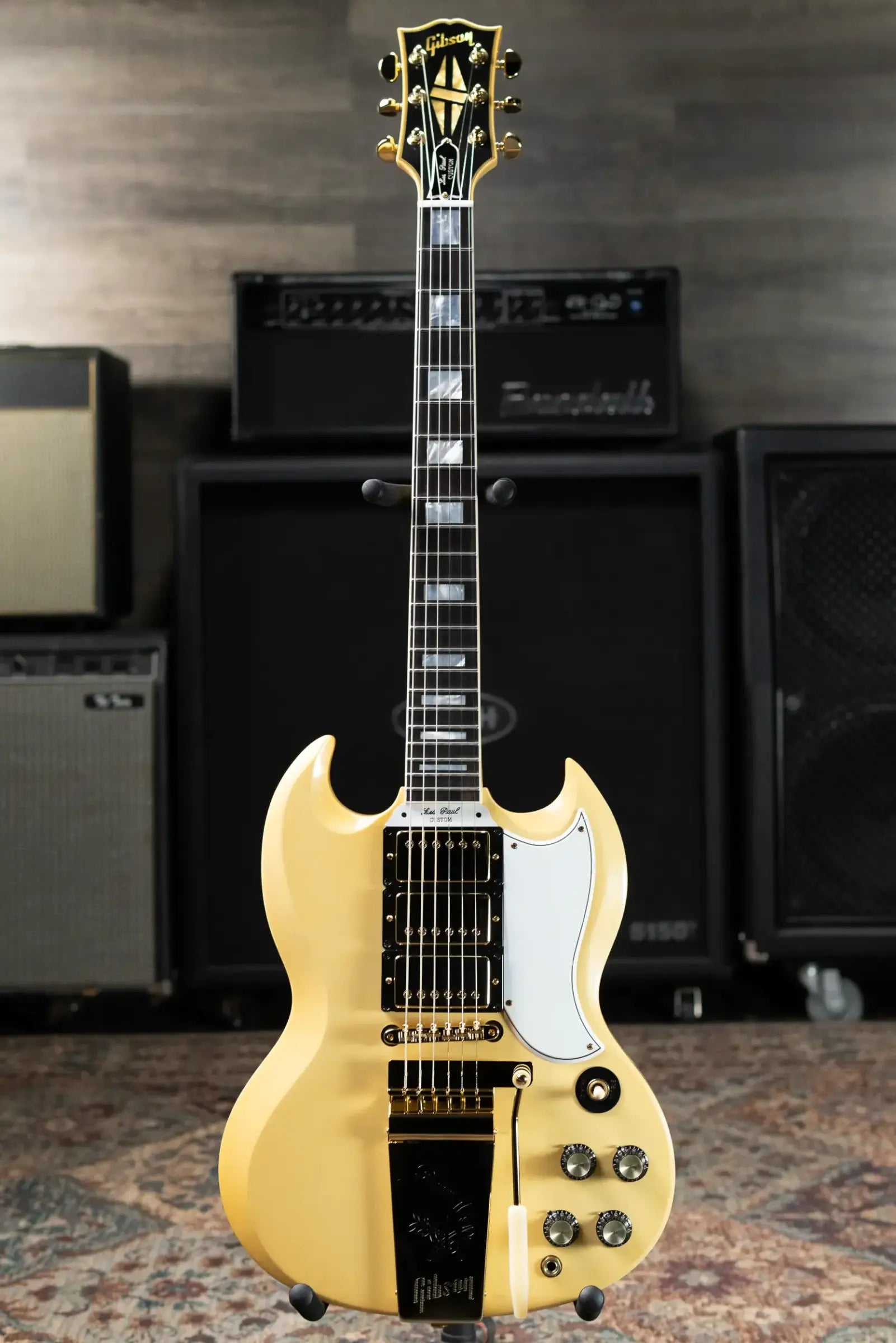 Gibson Custom Shop 1963 Les Paul SG Custom Reissue 3-Pickup with Maestro VOS Electric Guitar - Classic White with Hardshell Case