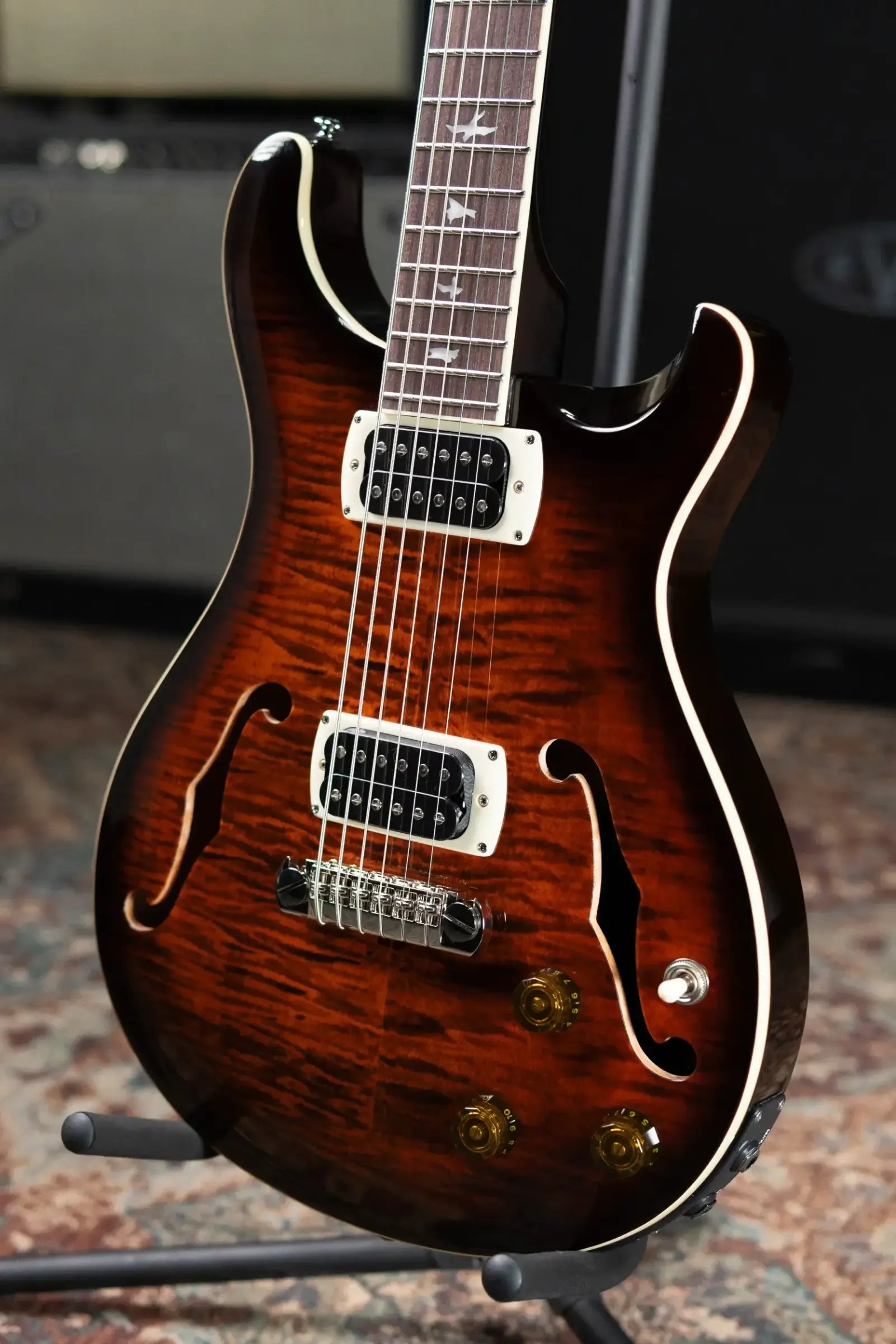 PRS SE Ed Sheeran Hollowbody I Baritone Piezo Electric Guitar - Orange Tiger Smokeburst with Gig Bag