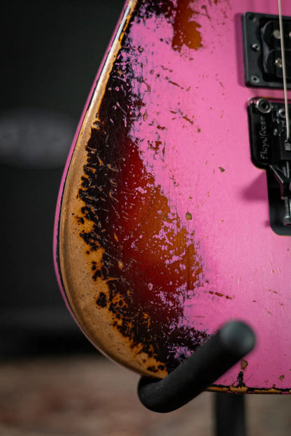Jackson Custom Shop Special Edition Soloist 2H FR Electric Guitar - Nitro Tour Relic Platinum Pink over 3-Tone Sunburst with Hardshell Case