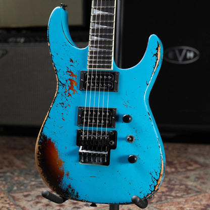Jackson Custom Shop Special Edition Soloist Electric Guitar - Nitro Tour Relic Robins Egg Blue over 3-Tone Sunburst with Hardshell Case