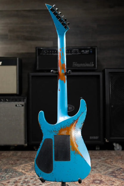 Jackson Custom Shop Special Edition Soloist Electric Guitar - Nitro Tour Relic Robins Egg Blue over 3-Tone Sunburst with Hardshell Case