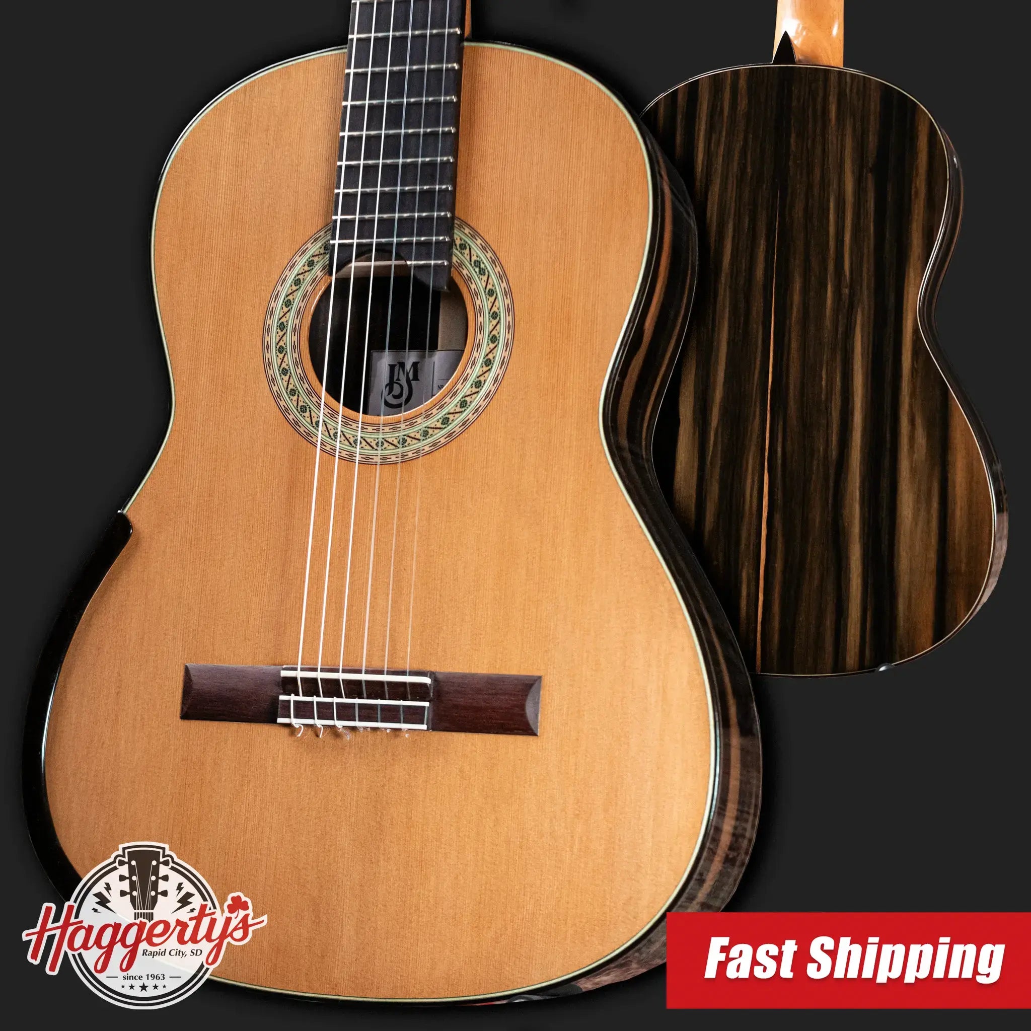 Jose Marques Doubletop Classical Acoustic Guitar - Exotic Ebony, Cedar Top with Hardshell Case