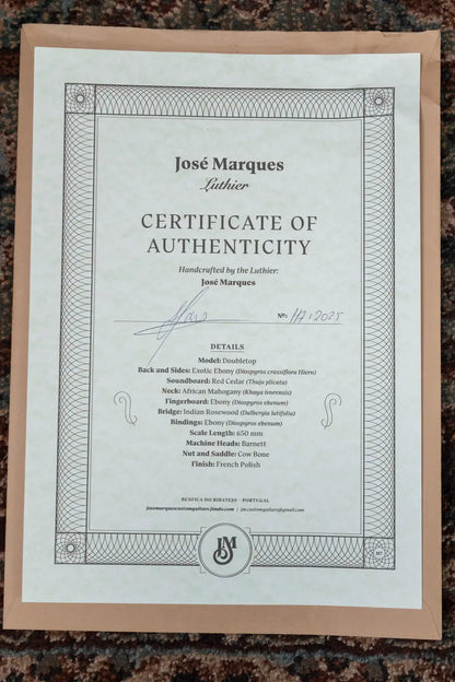 Jose Marques Doubletop Classical Acoustic Guitar - Exotic Ebony, Cedar Top with Hardshell Case