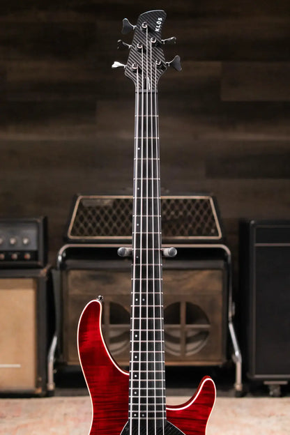 KLOS Apollo V Custom Series Electric Bass - Flame Red with Fishman Fluence and Gig Bag