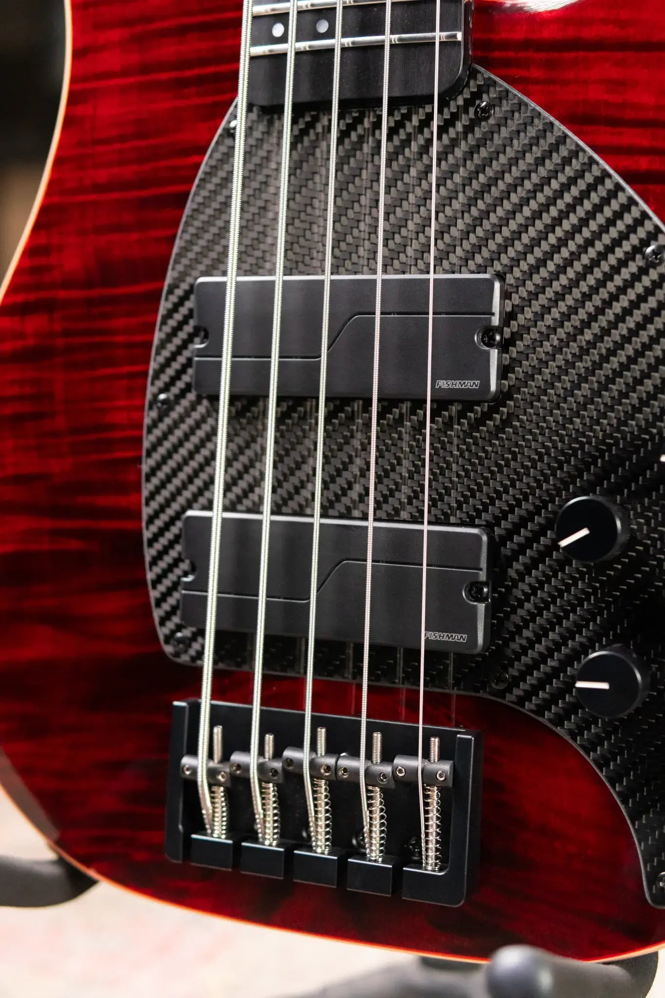 KLOS Apollo V Custom Series Electric Bass - Flame Red with Fishman Fluence and Gig Bag