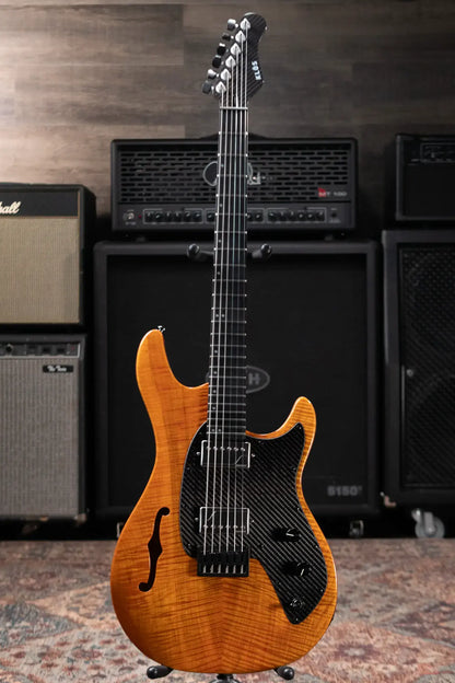KLOS Artemis Custom Series Semi-Hollow Electric Guitar - Flame Maple Amber with Gig Bag