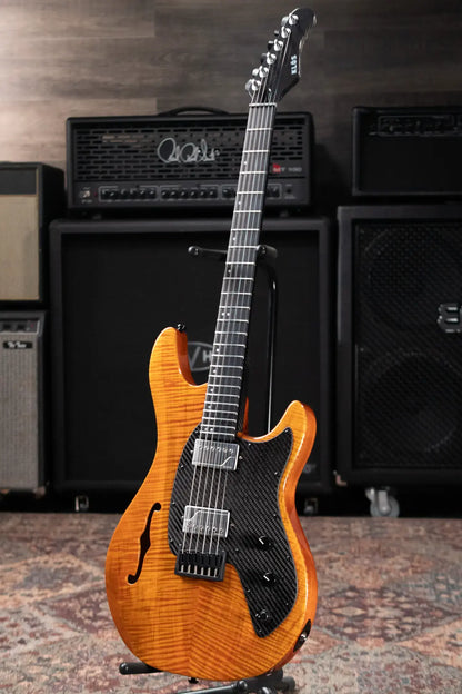 KLOS Artemis Custom Series Semi-Hollow Electric Guitar - Flame Maple Amber with Gig Bag
