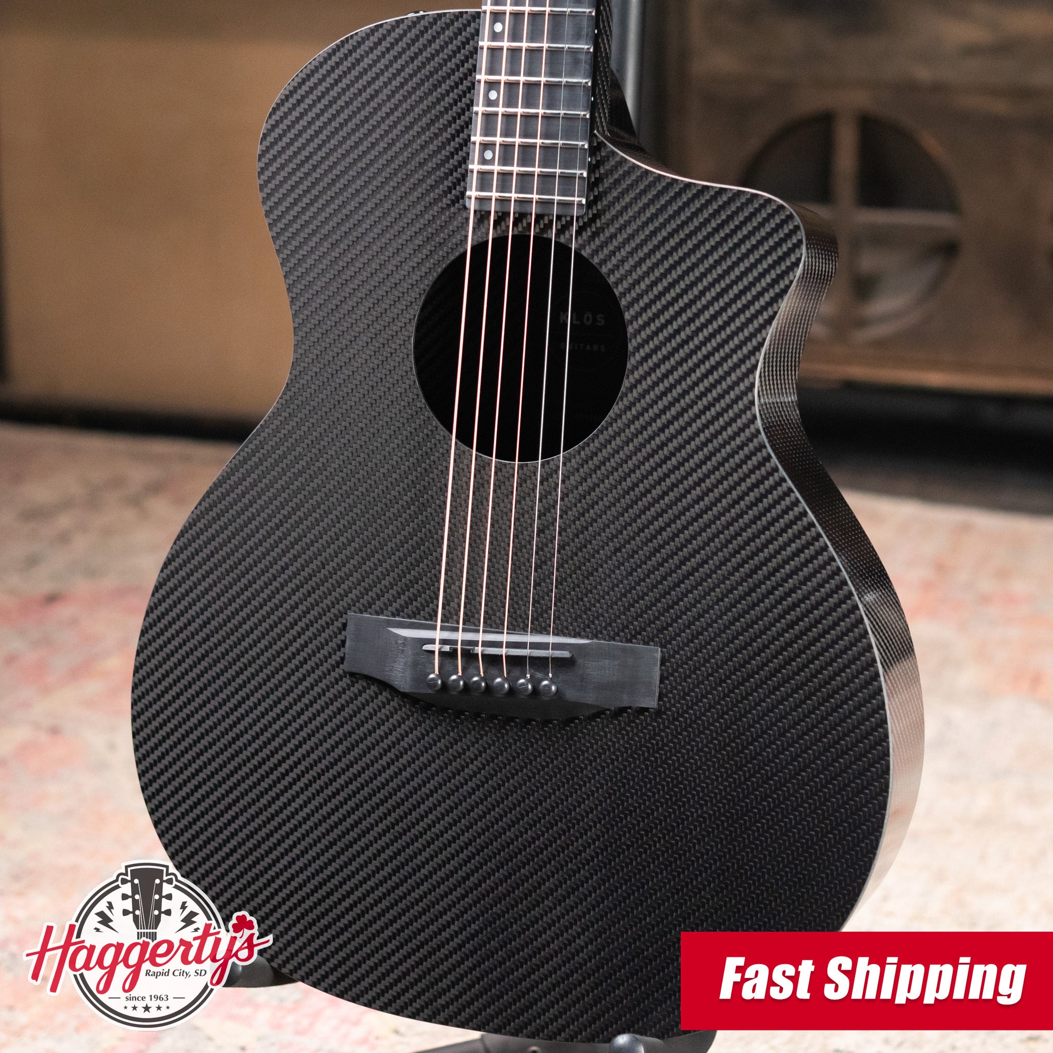 KLOS Full Carbon Deluxe Grand Cutaway Mini Acoustic Guitar with Gig Bag