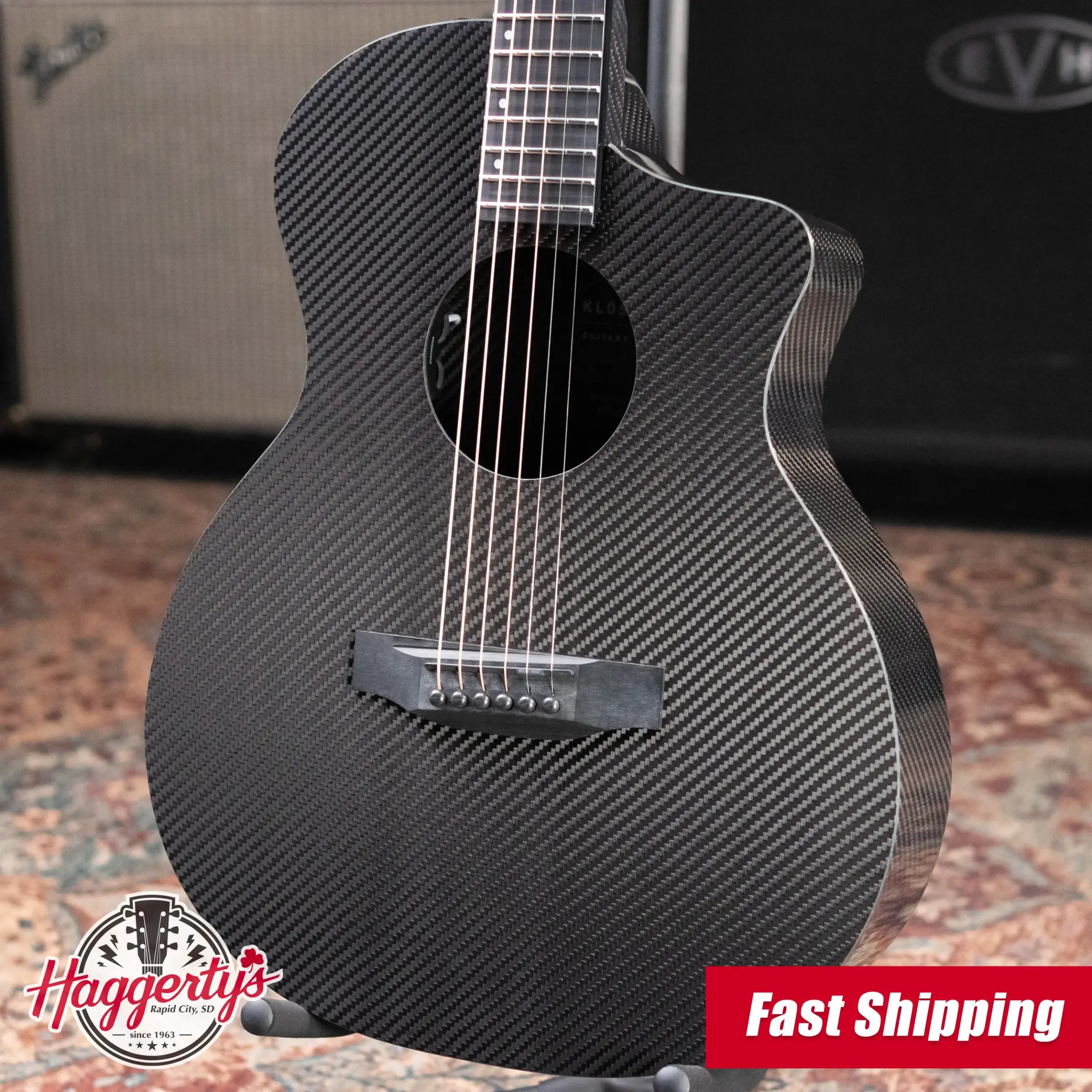 KLOS Full Carbon Grand Cutaway Mini DAE Acoustic/Electric Guitar - Fishman Presys VT with Gig Bag