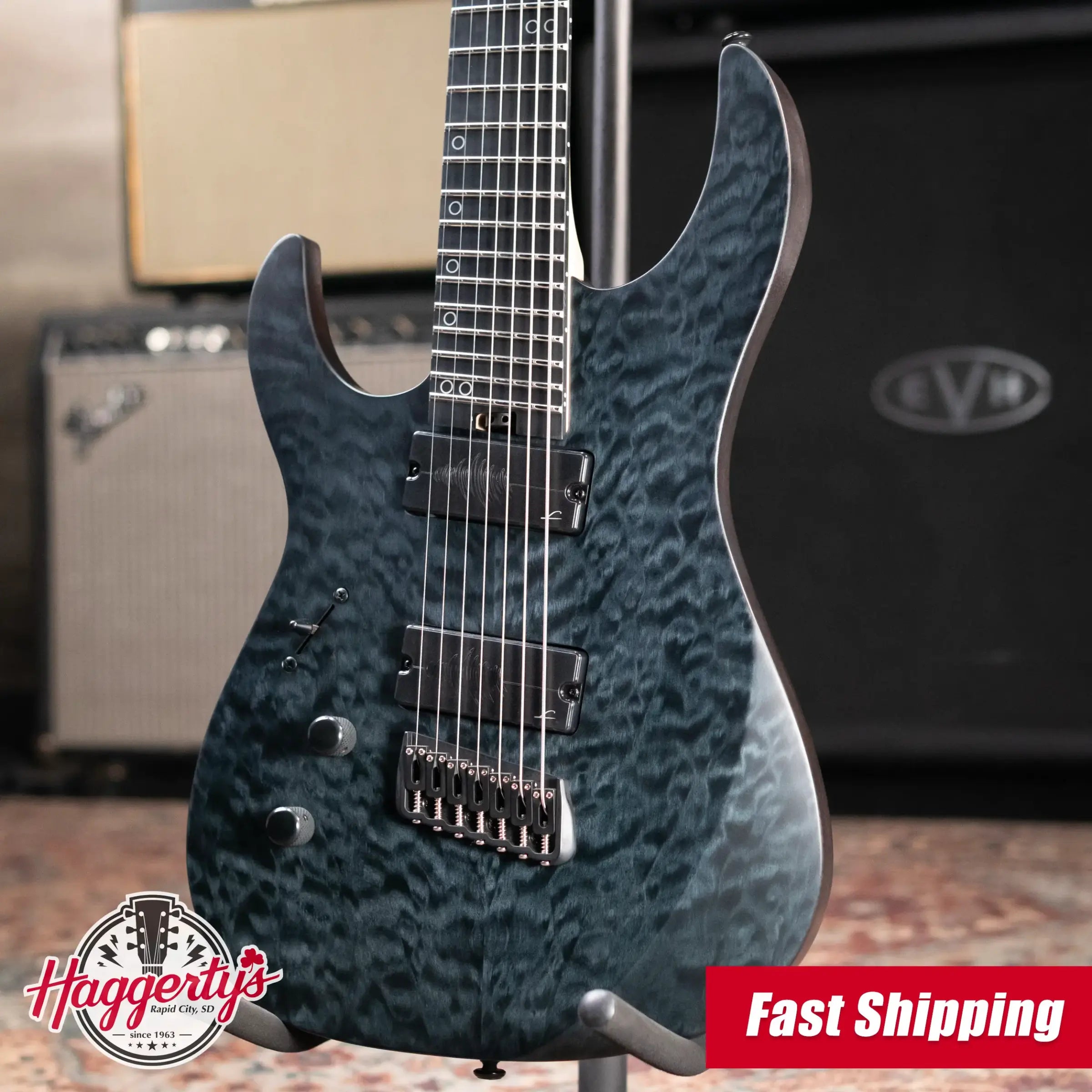 Legator N7FSSL-BLK 7-String Left Handed Multi-Scale Electric Guitar - Black QM