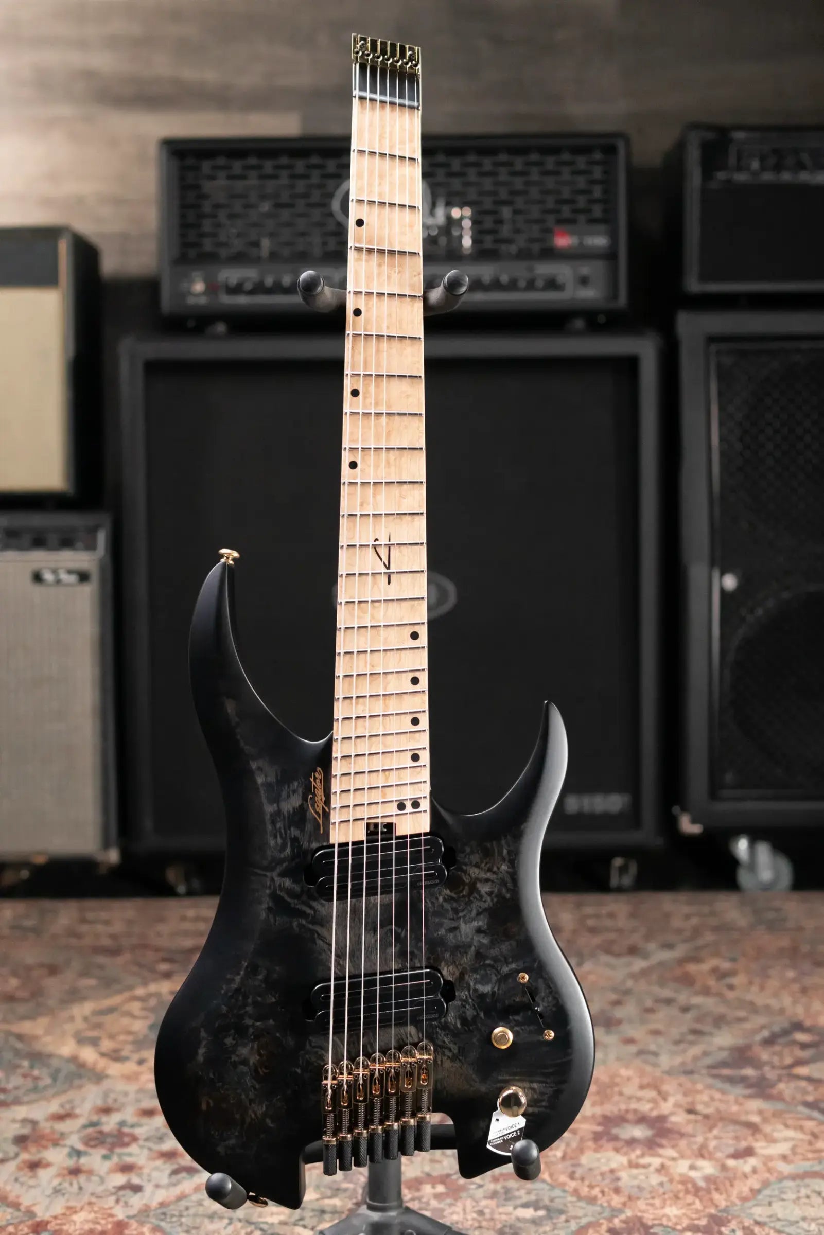 Legator SB-7 Sebastiside Signature 7-String Multi-Scale Headless Electric Guitar - Transparent Black with Gig Bag