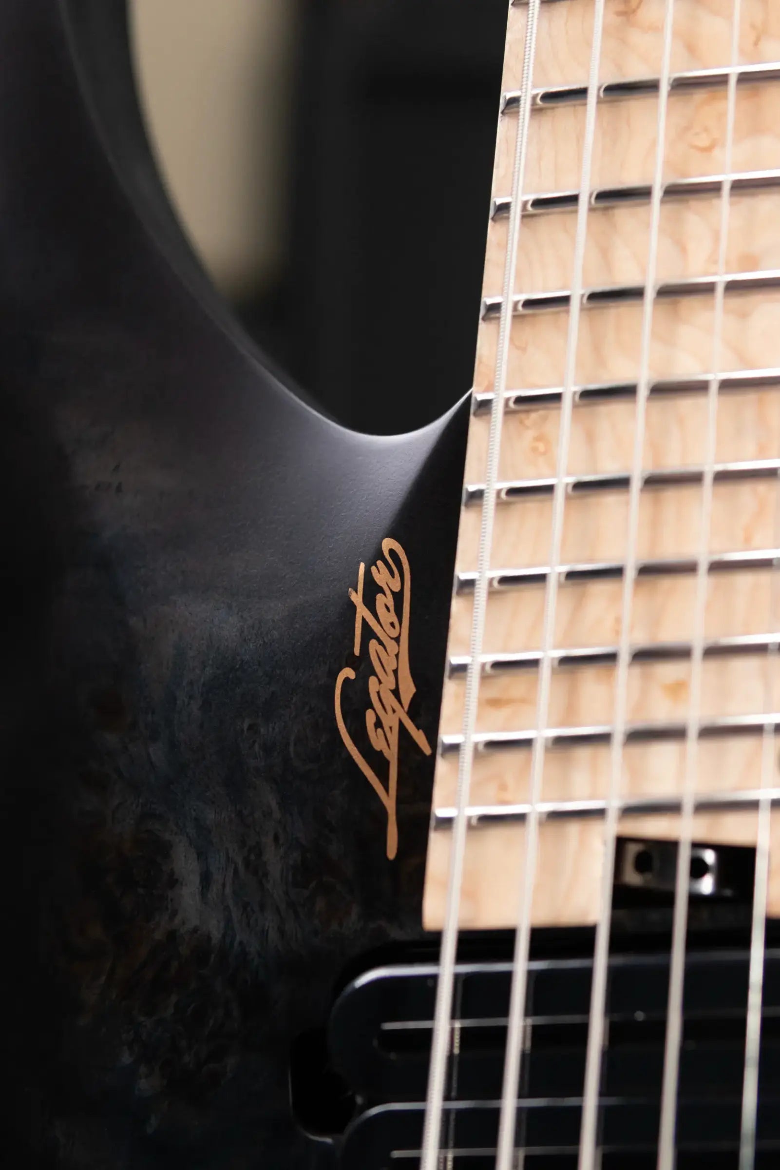 Legator Sebastiside Signature SB-7 Ghost 7-String Electric Guitar - Trans Black Burl Top with Gig Bag