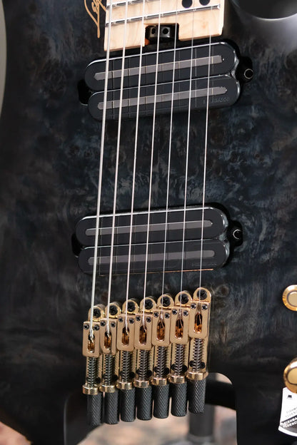 Legator Sebastiside Signature SB-7 Ghost 7-String Electric Guitar - Trans Black Burl Top with Gig Bag