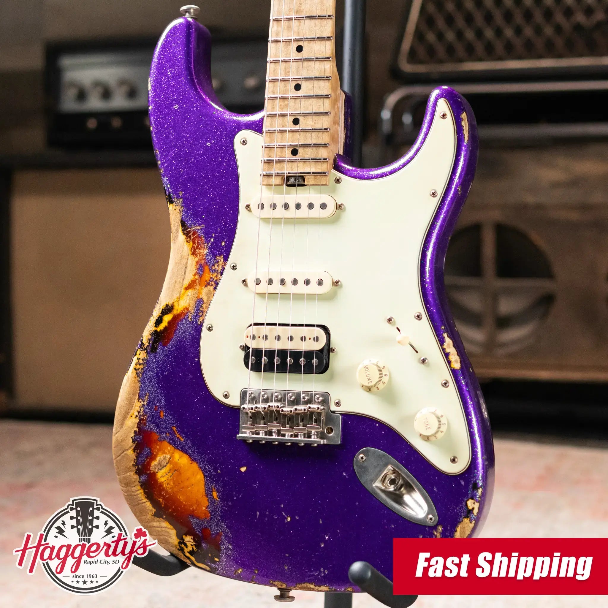 Luxxtone Choppa S Electric Guitar - Purple Sparkle over Sunburst with Hardshell Case