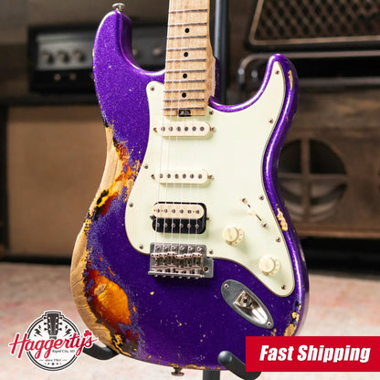 Luxxtone Choppa S Electric Guitar - Purple Sparkle over Sunburst with Hardshell Case