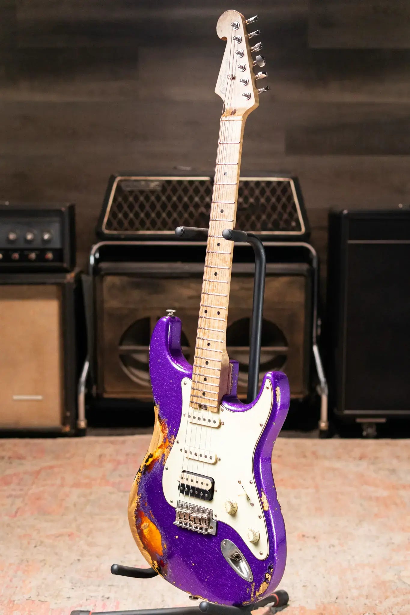 Luxxtone Choppa S Electric Guitar - Purple Sparkle over Sunburst with Hardshell Case