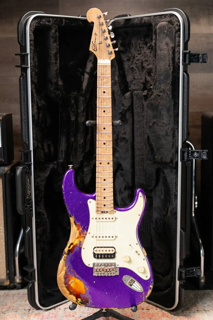Luxxtone Choppa S Electric Guitar - Purple Sparkle over Sunburst with Hardshell Case