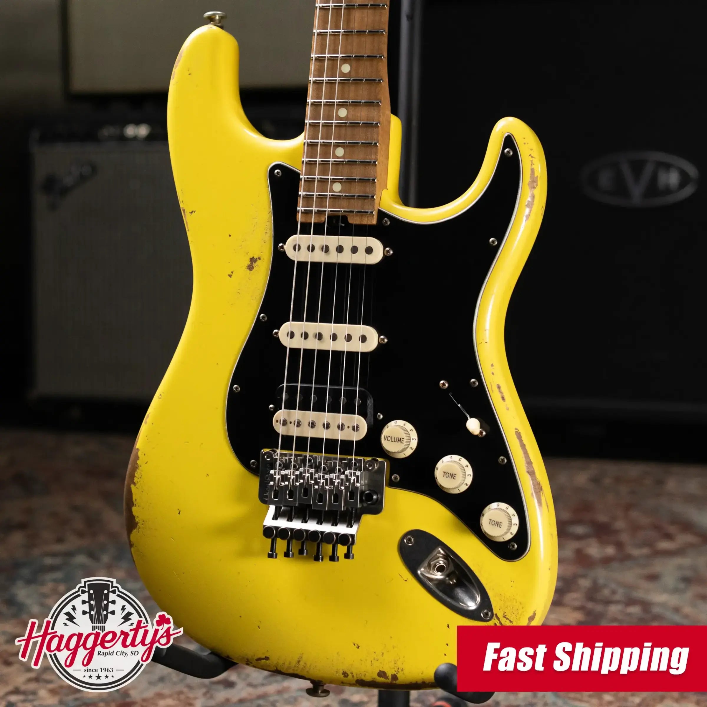 Luxxtone Choppa S HSS Electric Guitar - Canary Yellow with Hardshell Case