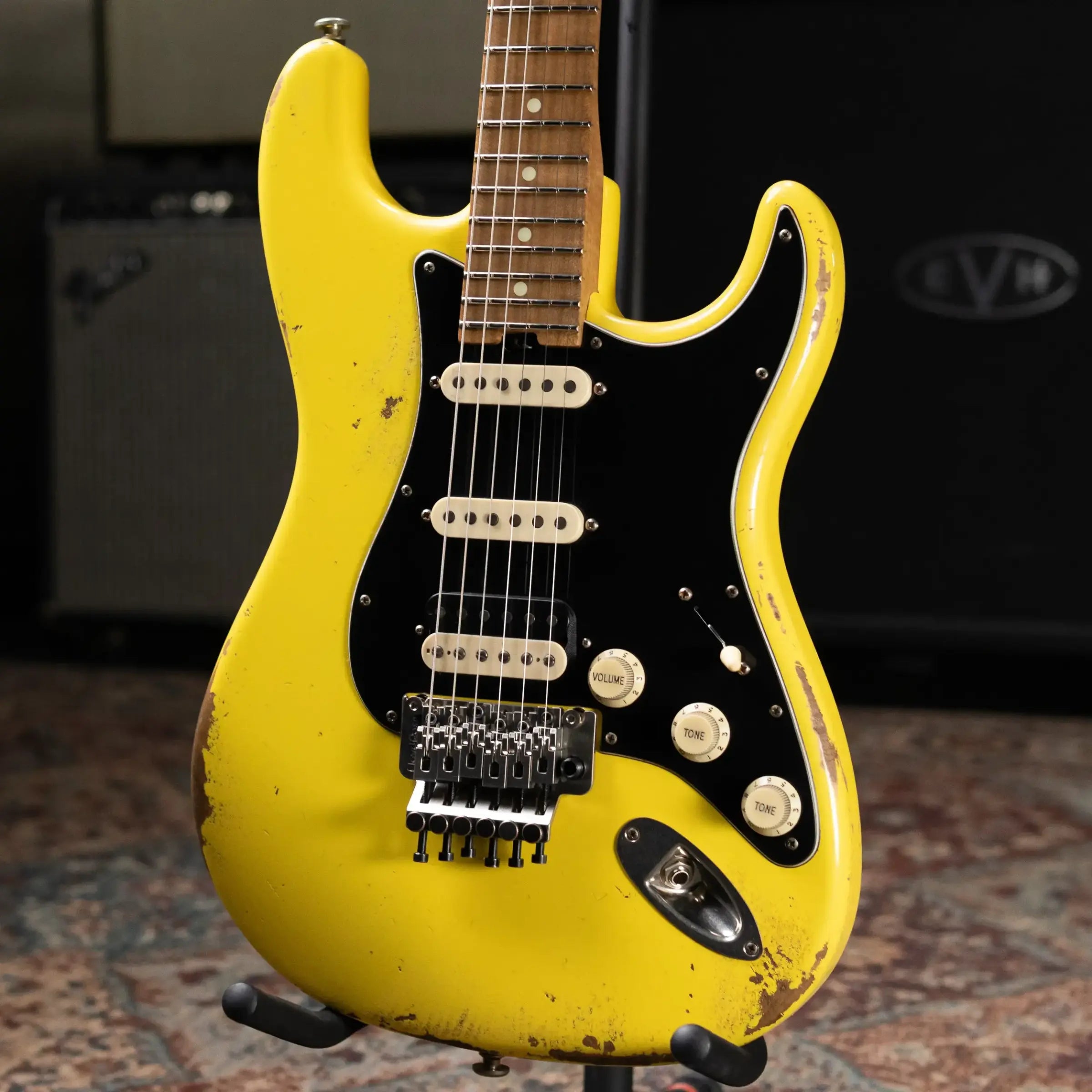 Luxxtone Choppa S HSS Electric Guitar - Canary Yellow with Hardshell Case