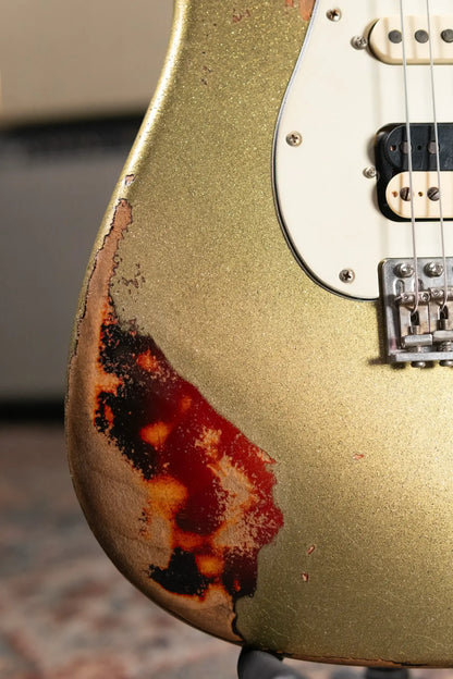 Luxxtone Choppa S HSS Electric Guitar - Gold Sparkle over 3-Tone Sunburst with Hardshell Case