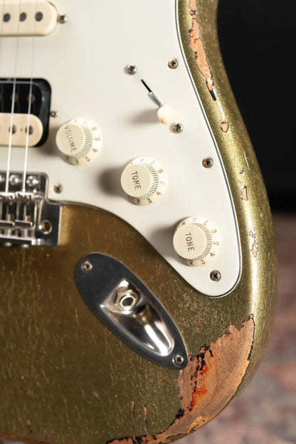 Luxxtone Choppa S HSS Electric Guitar - Gold Sparkle over 3-Tone Sunburst with Hardshell Case