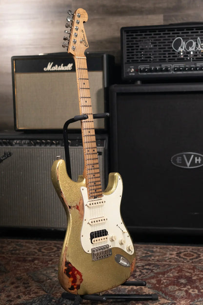 Luxxtone Choppa S HSS Electric Guitar - Gold Sparkle over 3-Tone Sunburst with Hardshell Case