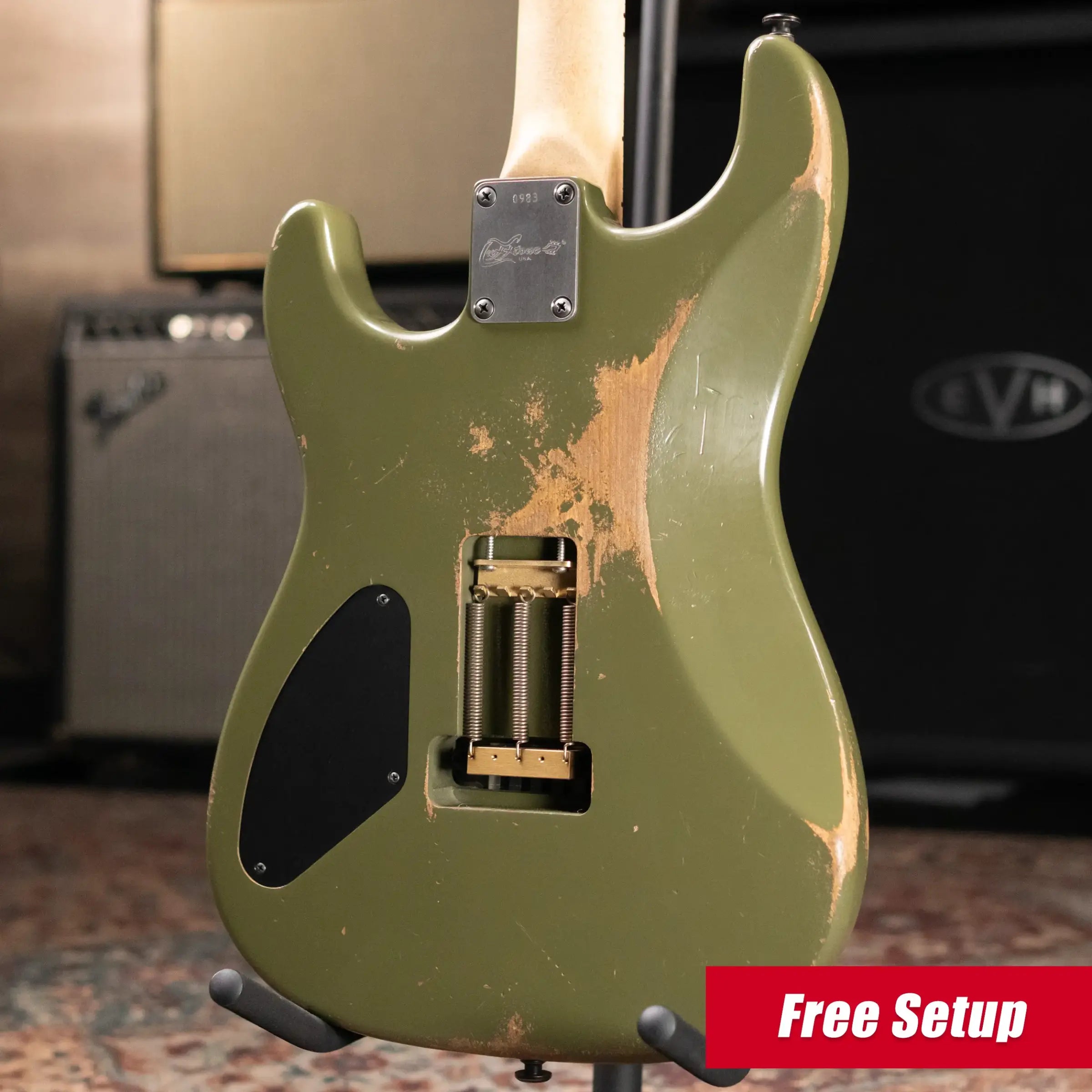 Luxxtone El Machete Electric Guitar - Army Green with Hardshell Case