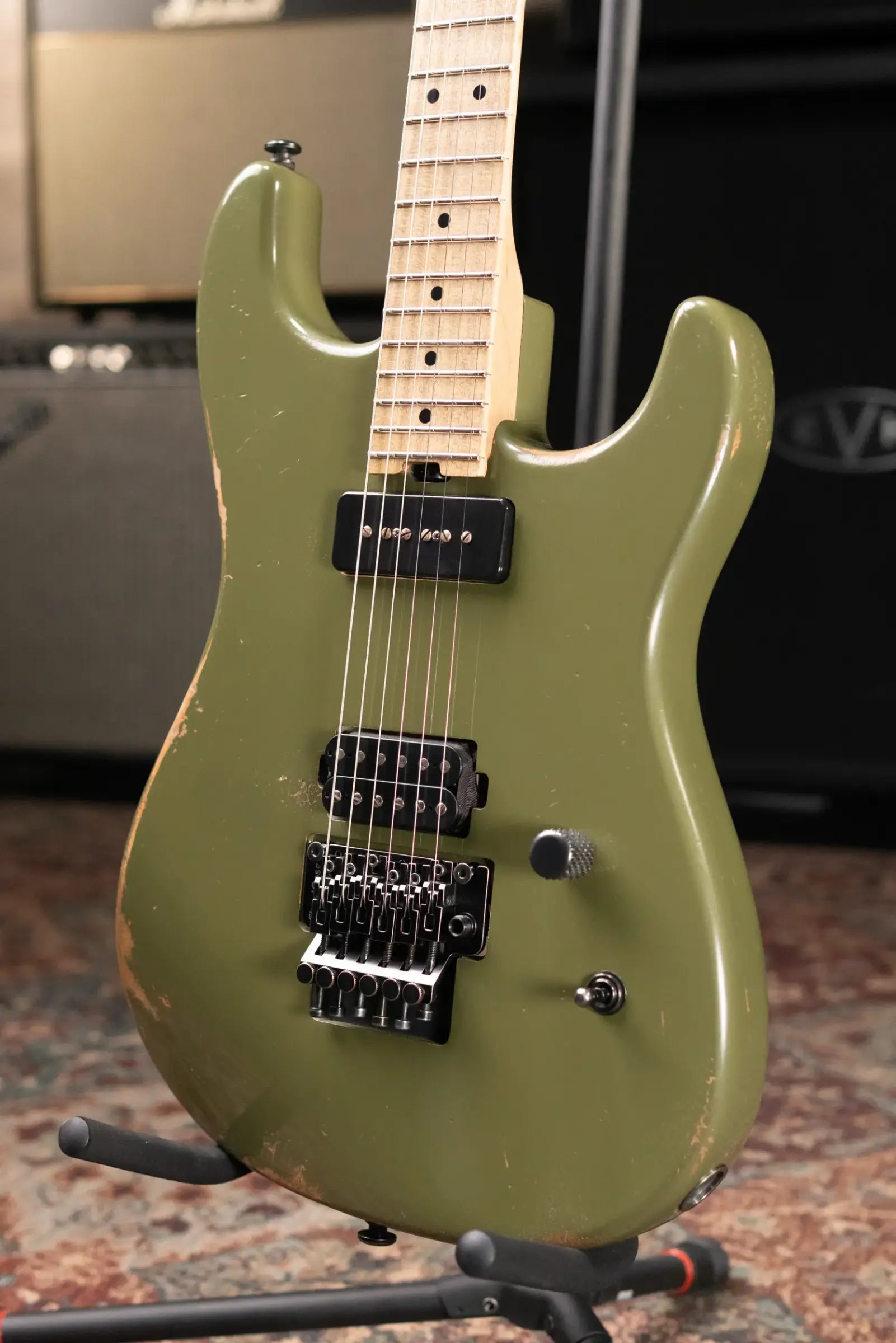 Luxxtone El Machete Electric Guitar - Army Green with Hardshell Case