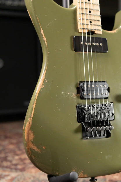Luxxtone El Machete Electric Guitar - Army Green with Hardshell Case