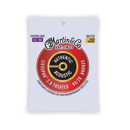 Martin MA175T Authentic Acoustic Lifespan 2.0 Treated 80/20 Bronze Guitar Strings - .011-.052 Custom Light