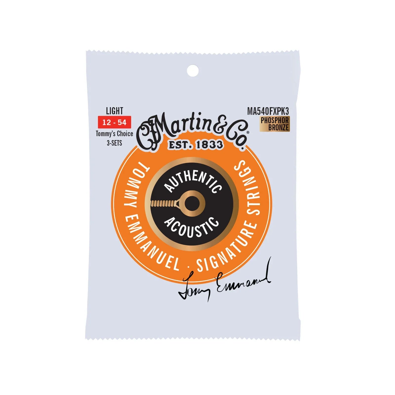 Martin MA540FXPK3 Authentic Acoustic Phosphor Bronze Tommy Emmanuel Signature Strings 12-54 - 3 Pack