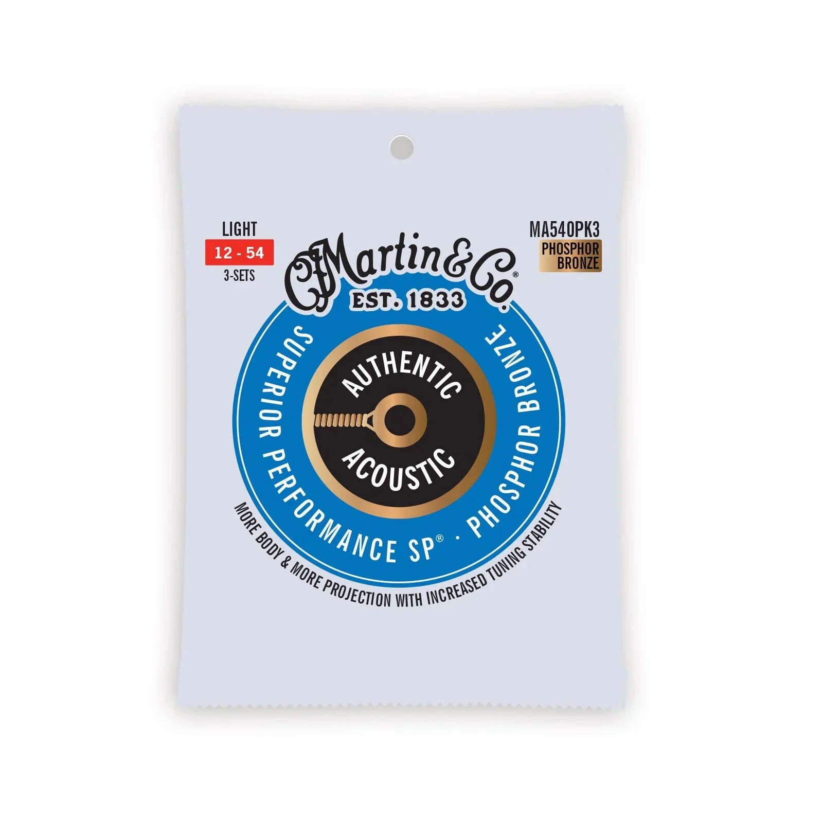 Martin MA540PK3 Authentic Acoustic SP Guitar Strings Phosphor Bronze 12-54 - 3-Pack