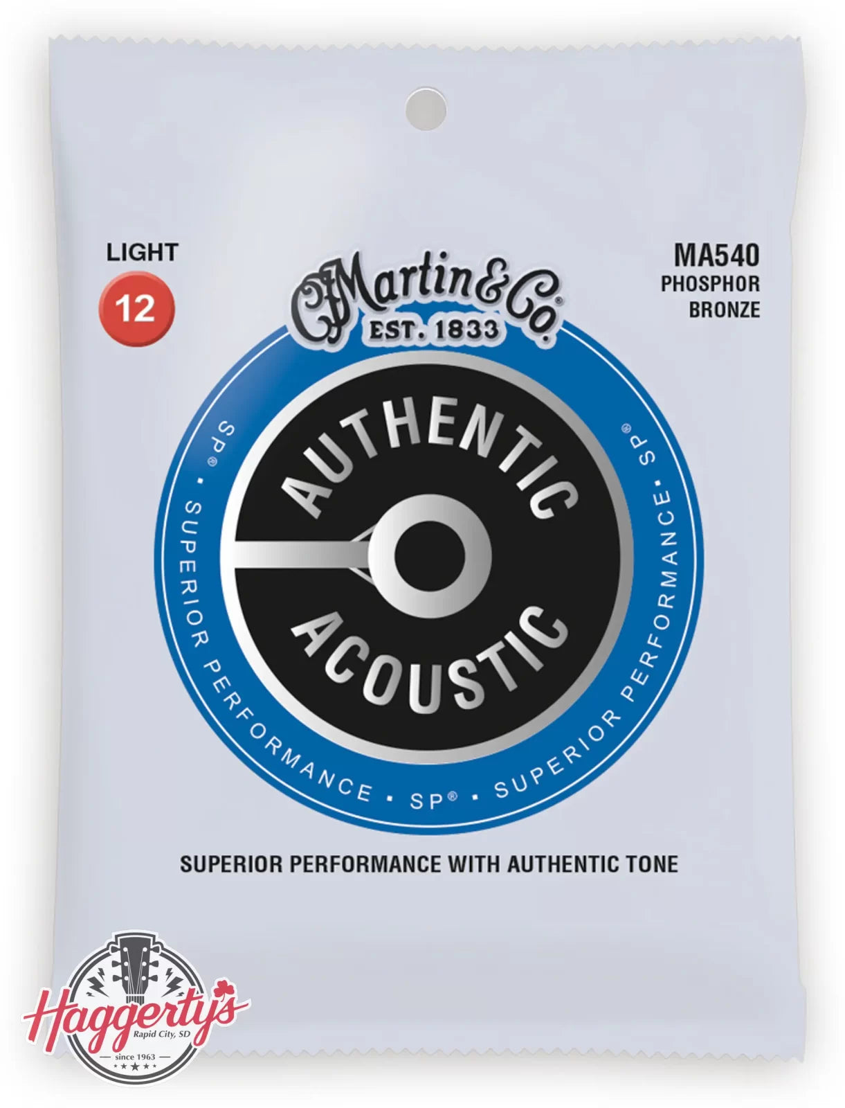 Martin MA540 Authentic Acoustic Superior Performance 92/8 Phosphor Bronze Guitar Strings - .012-.054 Light