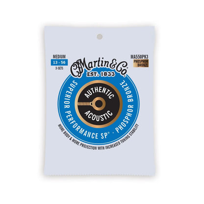 Martin MA550PK3 Authentic Acoustic SP Guitar Strings Phosphor Bronze 13-56 - 3 Pack