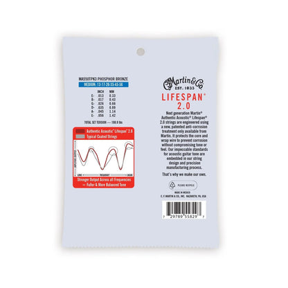 Martin MA550TPK3 Authentic Acoustic Lifespan 2.0 Guitar Strings Phosphor Bronze 13-56 - 3 Pack