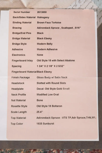 Martin Custom Old Style 18 D-12F Cuban Mahogany/VTS Adirondack Spruce Acoustic Guitar - 1935 Sunburst with Hardshell Case - Used