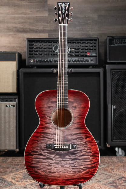 Martin Custom Shop Style 45 OM-14F Acoustic Guitar - Quilted Maple Charcoal Cherry Burst with Hardshell Case