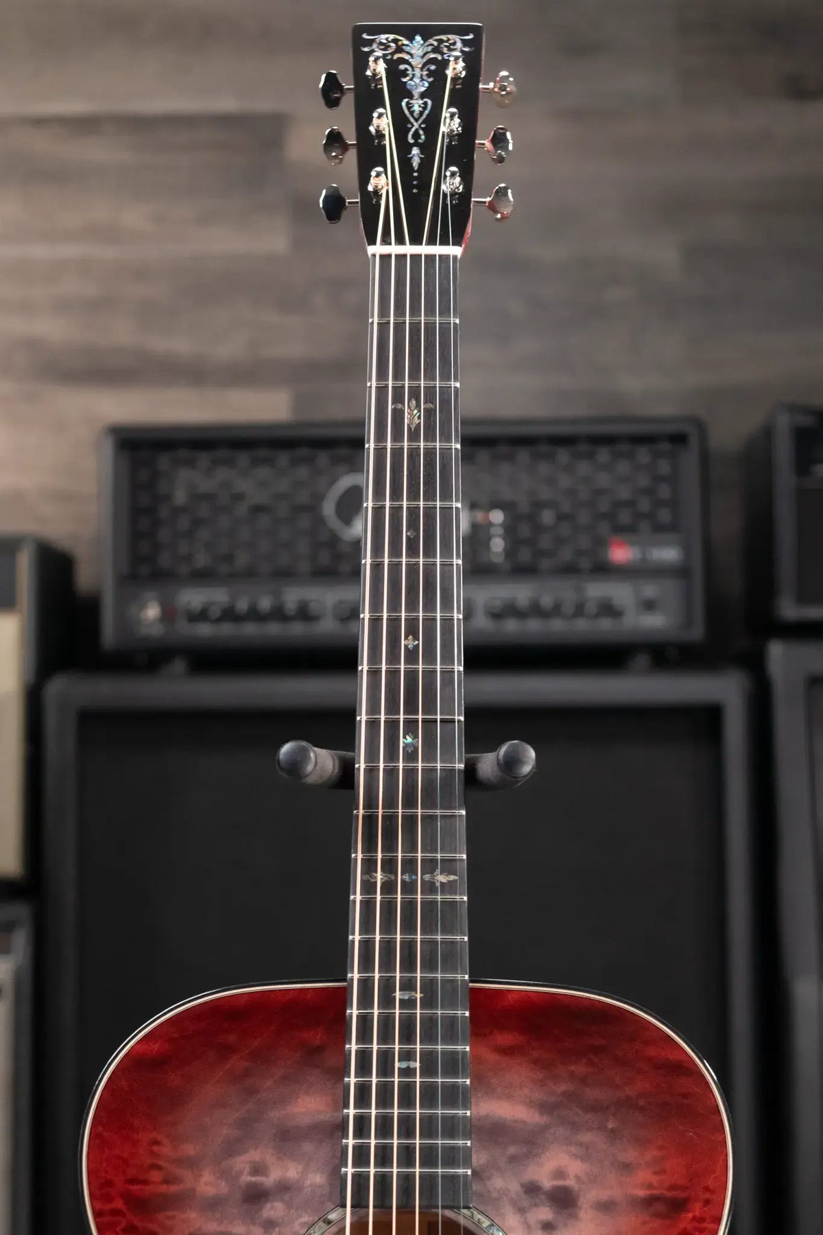 Martin Custom Shop Style 45 OM-14F Acoustic Guitar - Quilted Maple Charcoal Cherry Burst with Hardshell Case