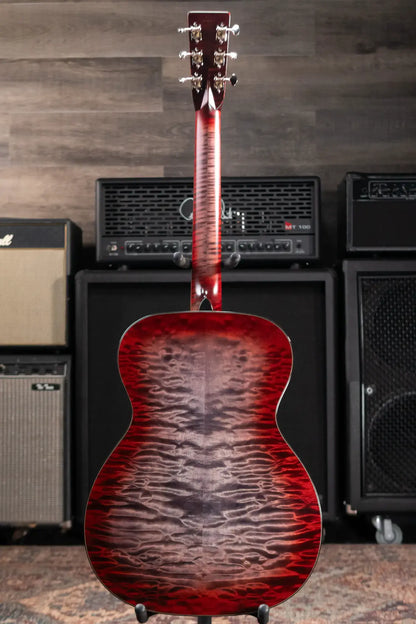 Martin Custom Shop Style 45 OM-14F Acoustic Guitar - Quilted Maple Charcoal Cherry Burst with Hardshell Case