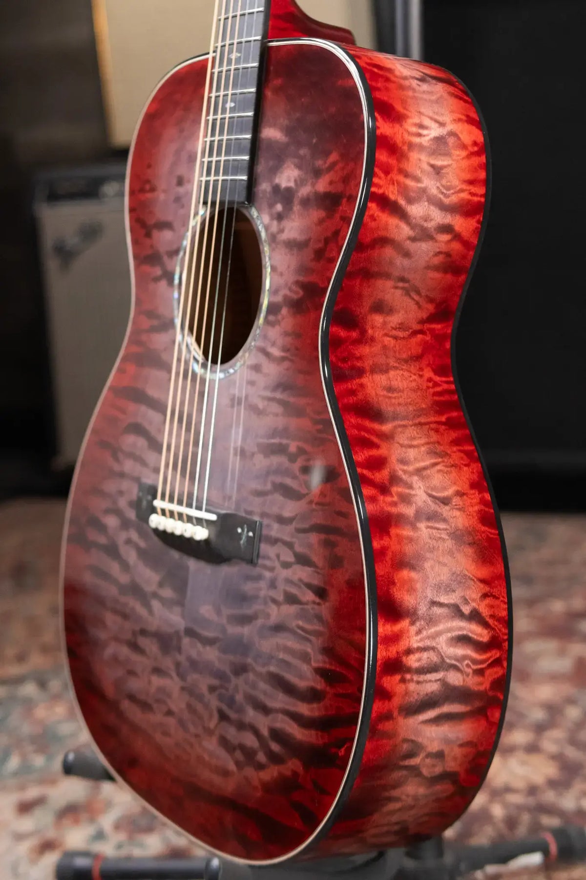 Martin Custom Shop Style 45 OM-14F Acoustic Guitar - Quilted Maple Charcoal Cherry Burst with Hardshell Case