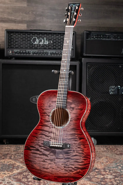 Martin Custom Shop Style 45 OM-14F Acoustic Guitar - Quilted Maple Charcoal Cherry Burst with Hardshell Case