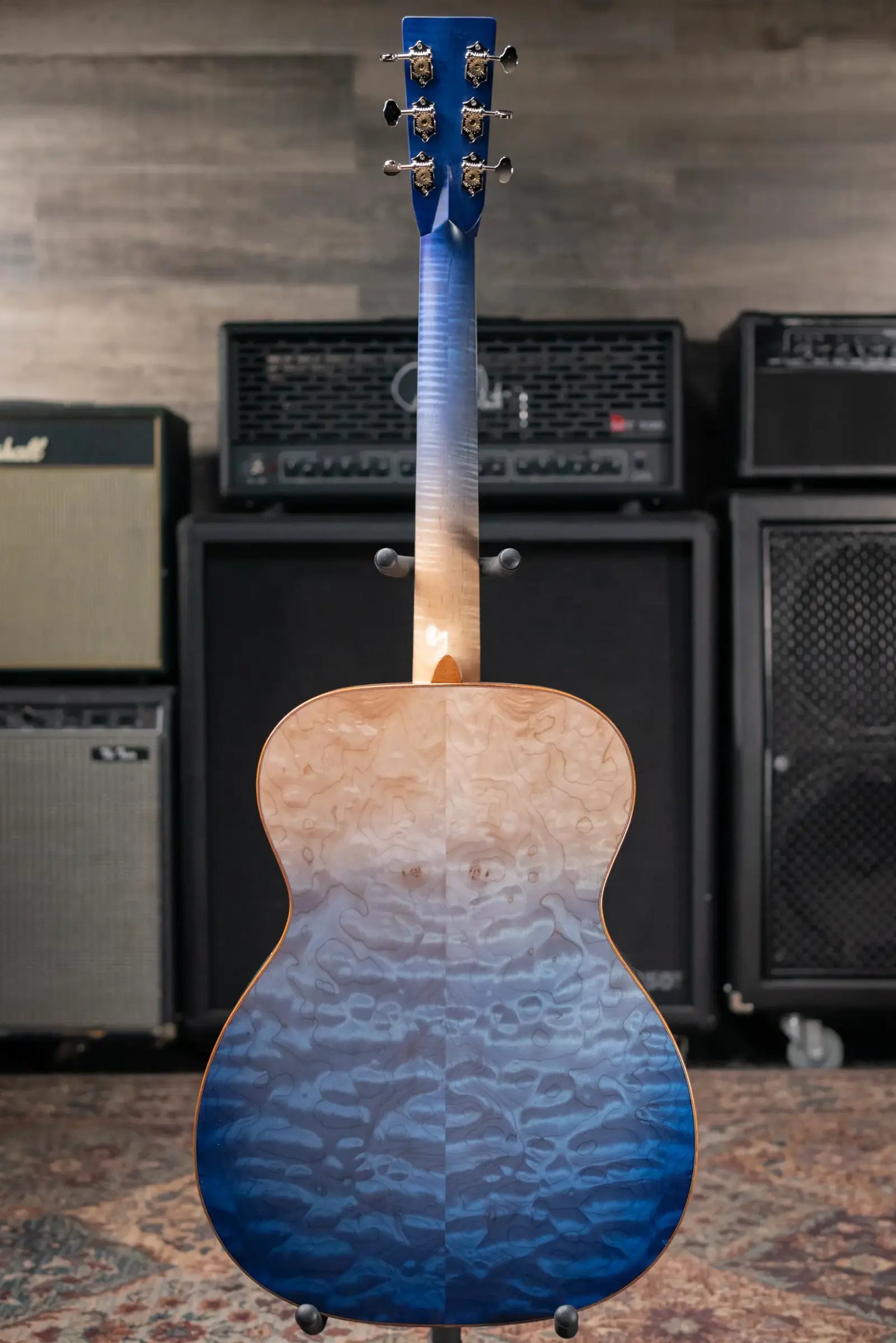 Martin Custom Shop Style 45 OM-14F Acoustic Guitar - Quilted Maple,  Blue Ocean Fade Burst with Hardshell Case