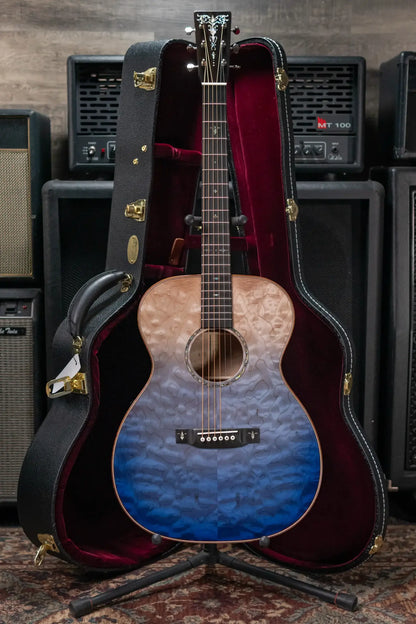 Martin Custom Shop Style 45 OM-14F Acoustic Guitar - Quilted Maple,  Blue Ocean Fade Burst with Hardshell Case