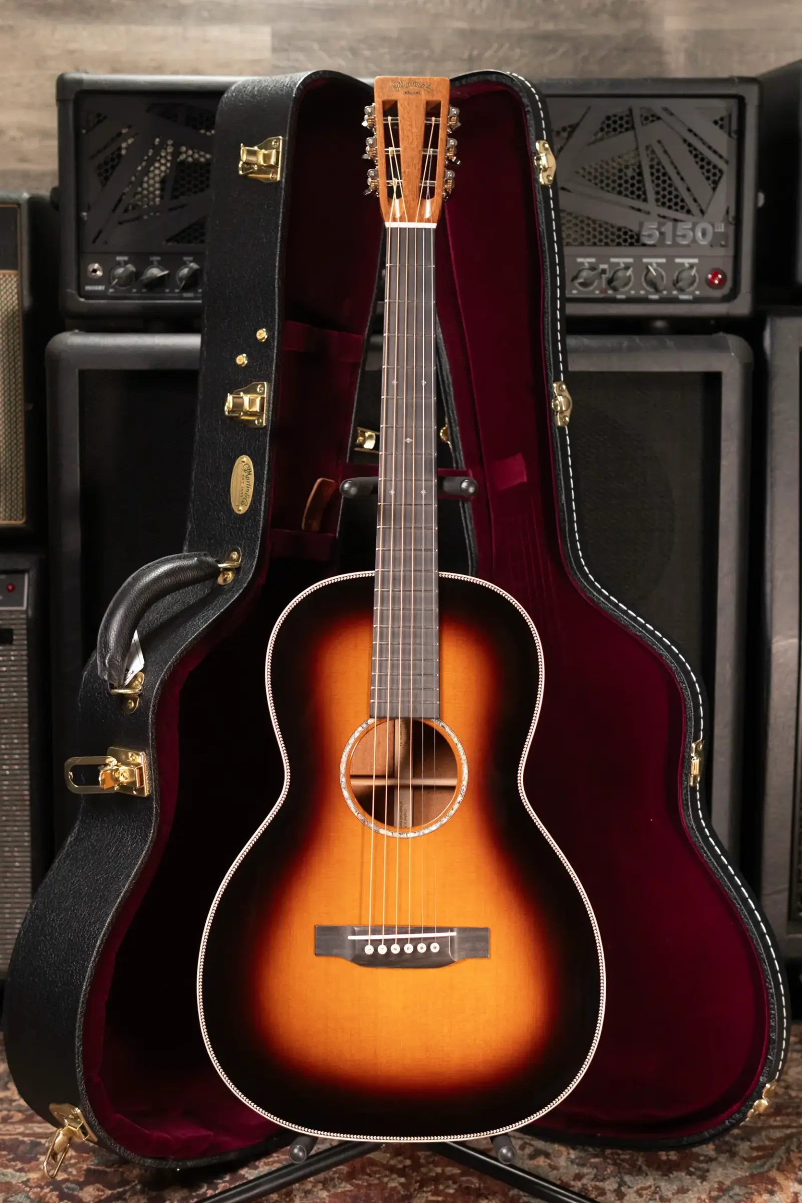 Martin Custom Shop Style 28 00-12F Acoustic Guitar - Flamed Mahogany/Western Red Cedar, 1935 Sunburst with Hardshell Case